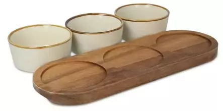 InSideOut Akaasiapuinen tarjoilulauta 3:lla keraamisella pyöreällä kulholla - Ruuansäilytys - LT57208 - 2